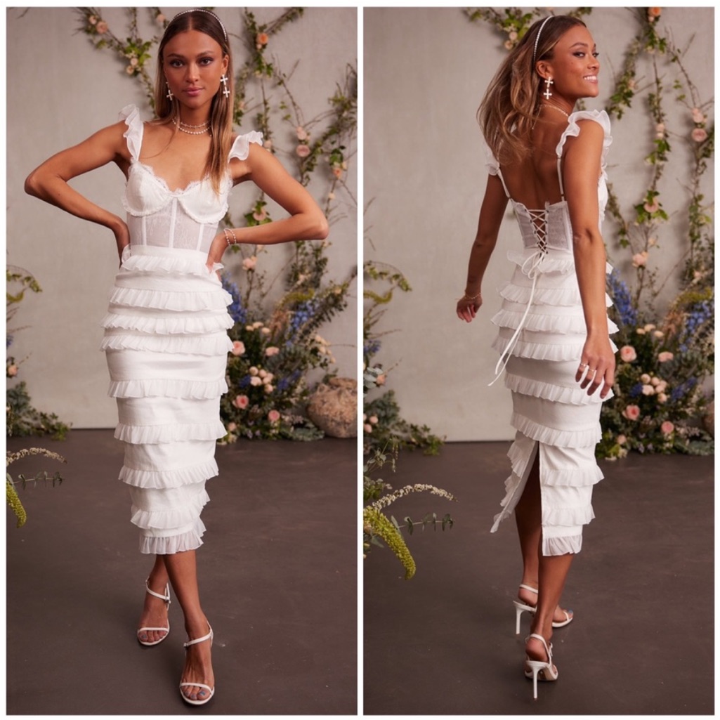 V. Chapman White Ruffled Wedding Dress